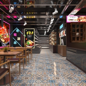 工业风串串烧烤店3D模型下载